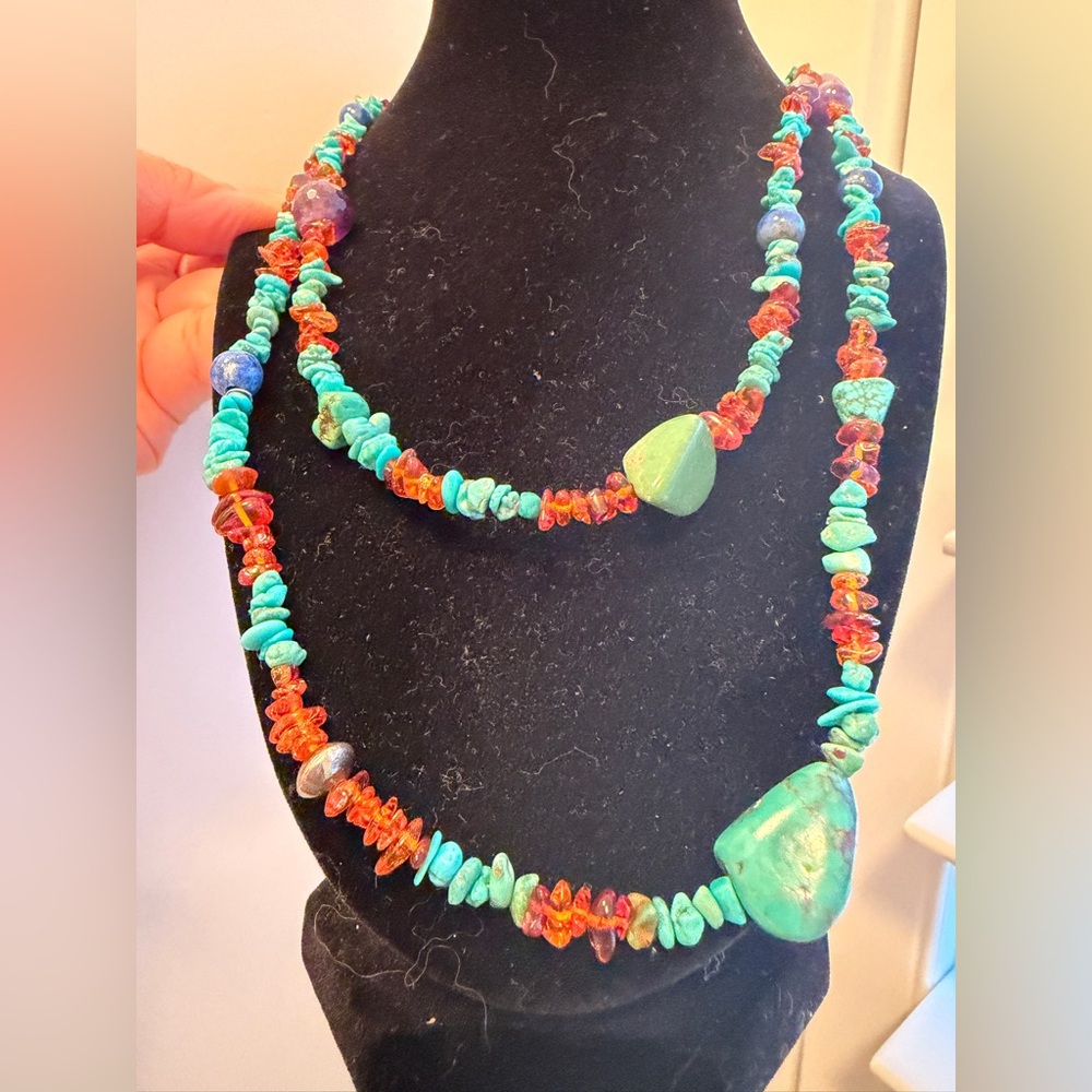 JAY KING Turquoise, Lapis, Amber & Amethyst 43" Necklace, Sterling Silver new ! - Picture 5 of 9